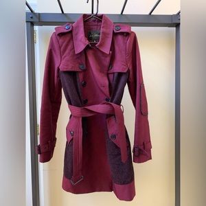 Sam Edelman Burgundy Trench Coat with tweed design